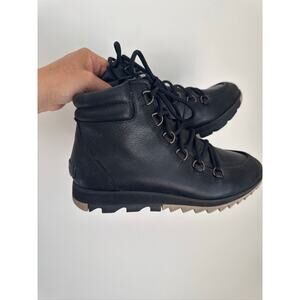 SOREL Harlow Women's Leather Lace-Up Ankle Boots - Black, Size 7
